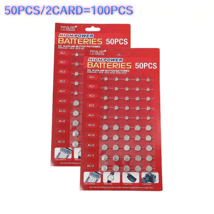 50 Pezzi Batterie a Bottone 1.55V AG13 LR44 L AG1 AG3 AG4 AG10 AG12 SR44 A76 LR1154 GP7 per Orologi, Giocattoli e Telecomandi