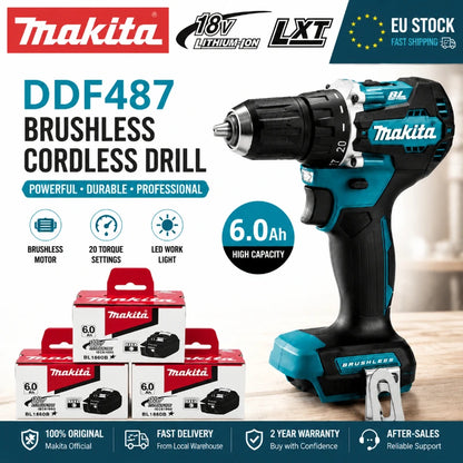 Trapano Avvitatore a Batteria Brushless Makita 18V LXT DDF487 10mm ad Alta Coppia + Batteria BL1860B BL1840 6.0Ah - Spedizione Veloce da Magazzino EU