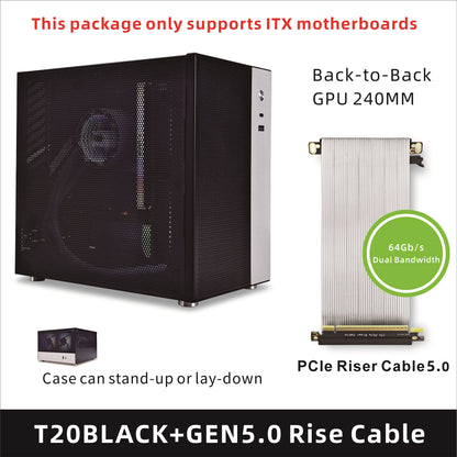 METALFISH T20 Mini ITX Custodia bianca 9L Supporto telaio PC compatto Flex PSU/240mm GPU/100mm Dispositivo di raffreddamento/180 Dispositivo di raffreddamento liquido