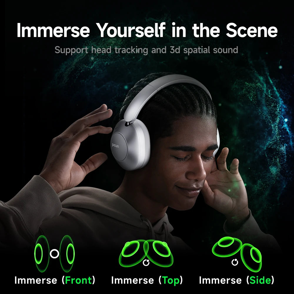 Picun F6 Cuffie wireless con cancellazione attiva del rumore Monitoraggio della testa Audio 3D 40mm Cuffie Bluetooth ANC ad alta risoluzione Controllo APP HIFI