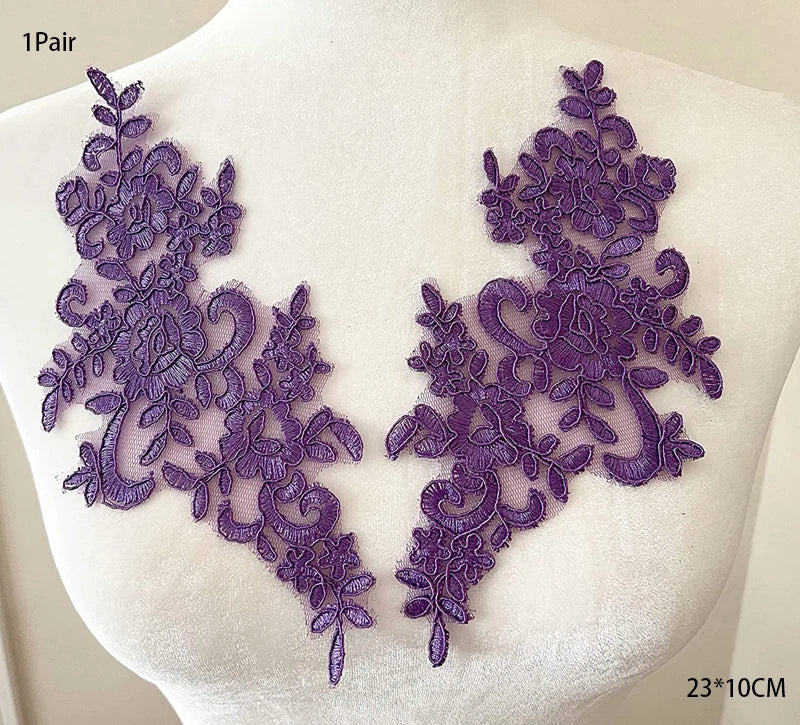 Tessuto per toppe ricamate con fiori eleganti viola per abiti, tende per la casa, accessori per abbigliamento da festa, riparazioni di applique per cucire