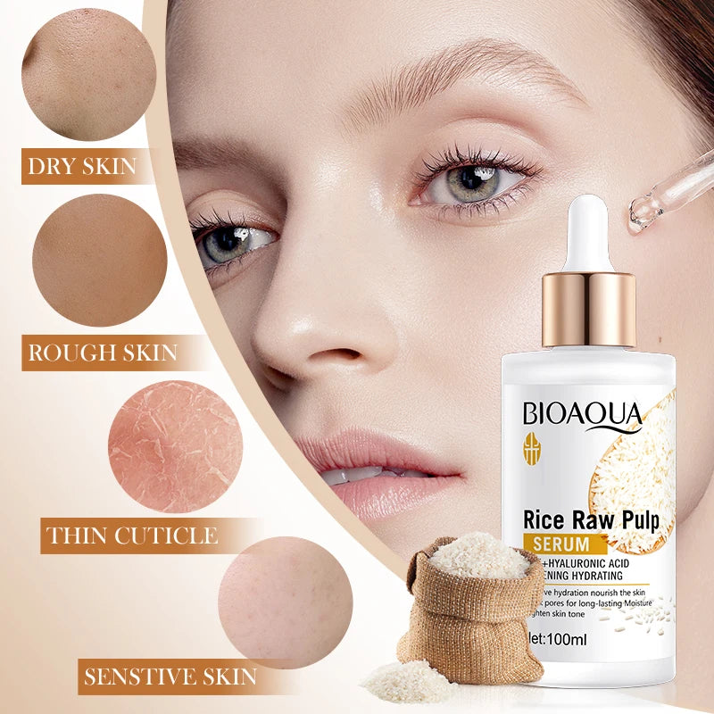 BIOAQUA Siero viso al riso bianco idratante antirughe antirughe anti-età sbiancante essenza viso cura della pelle per il viso