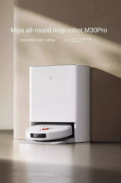 Nuovo robot aspirapolvere Xiaomi Mijia M30 Pro, potente e multifunzione, con funzione di taglio dei capelli integrata e sistema anti-groviglio.