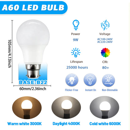 1-12 Pezzi Lampadine LED B22 Senza Sfarfallio AC220V 110V, Base B22, Illuminazione Calda per Arredamento Casa