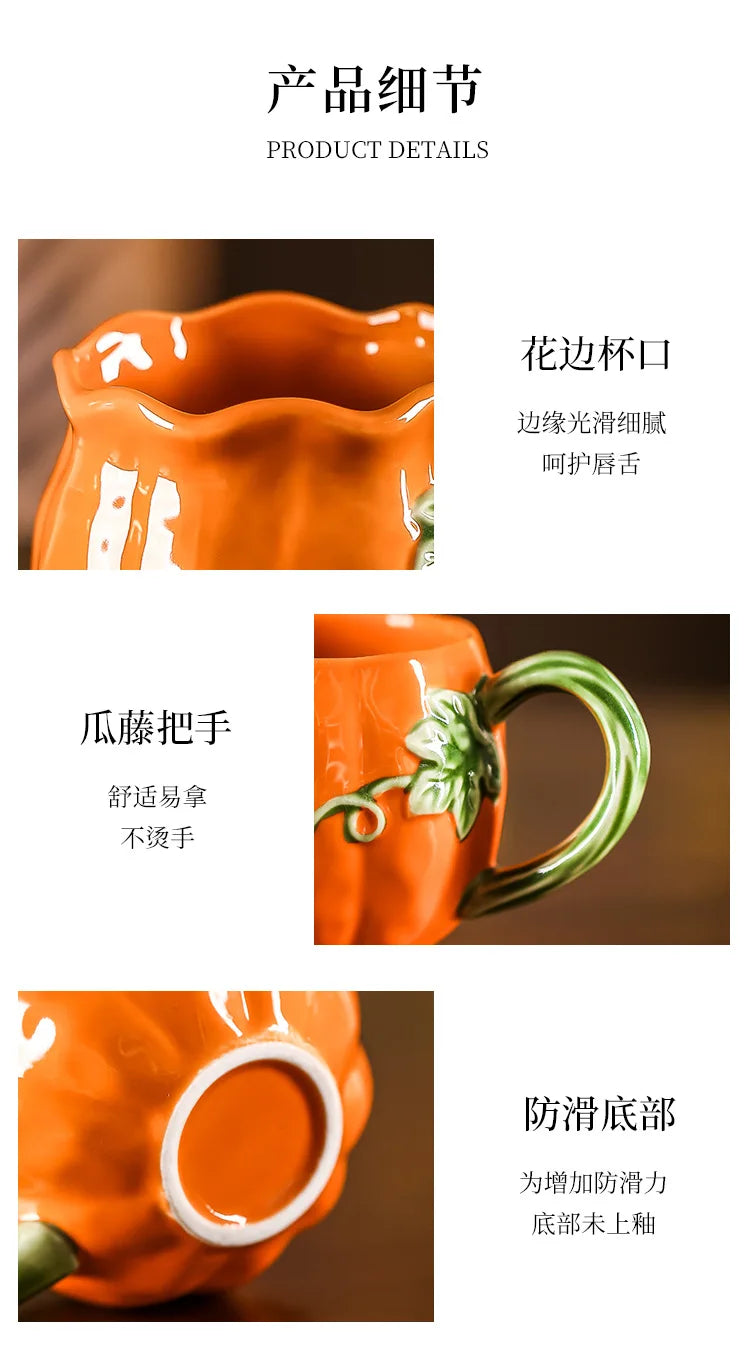 Tazza a Forma di Zucca Carina, Tazze Realistiche a Forma di Zucca, Stoviglie in Porcellana, Utensili per Bere, Tazze da Caffè, Tazze per il Tè Pomeridiano