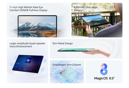 HONOR Pad X8a, Tablet Versione EU, Schermo da 11 Pollici ad Alto Refresh Rate con Protezione Occhi, Batteria da 8300mAh, Quattro Altoparlanti, Design Sottile in Metallo, Tablet Android HONOR