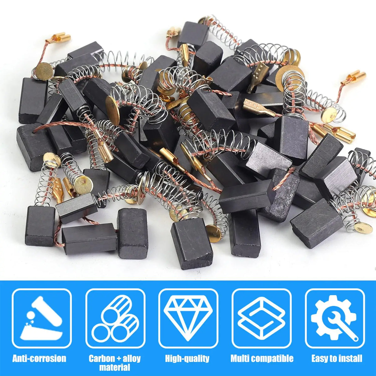 Kit di Riparazione con 100/50x Spazzole di Carbone, Parti di Ricambio per Utensili Elettrici, Adattamento Universale, Set Misto di Spazzole di Carbone