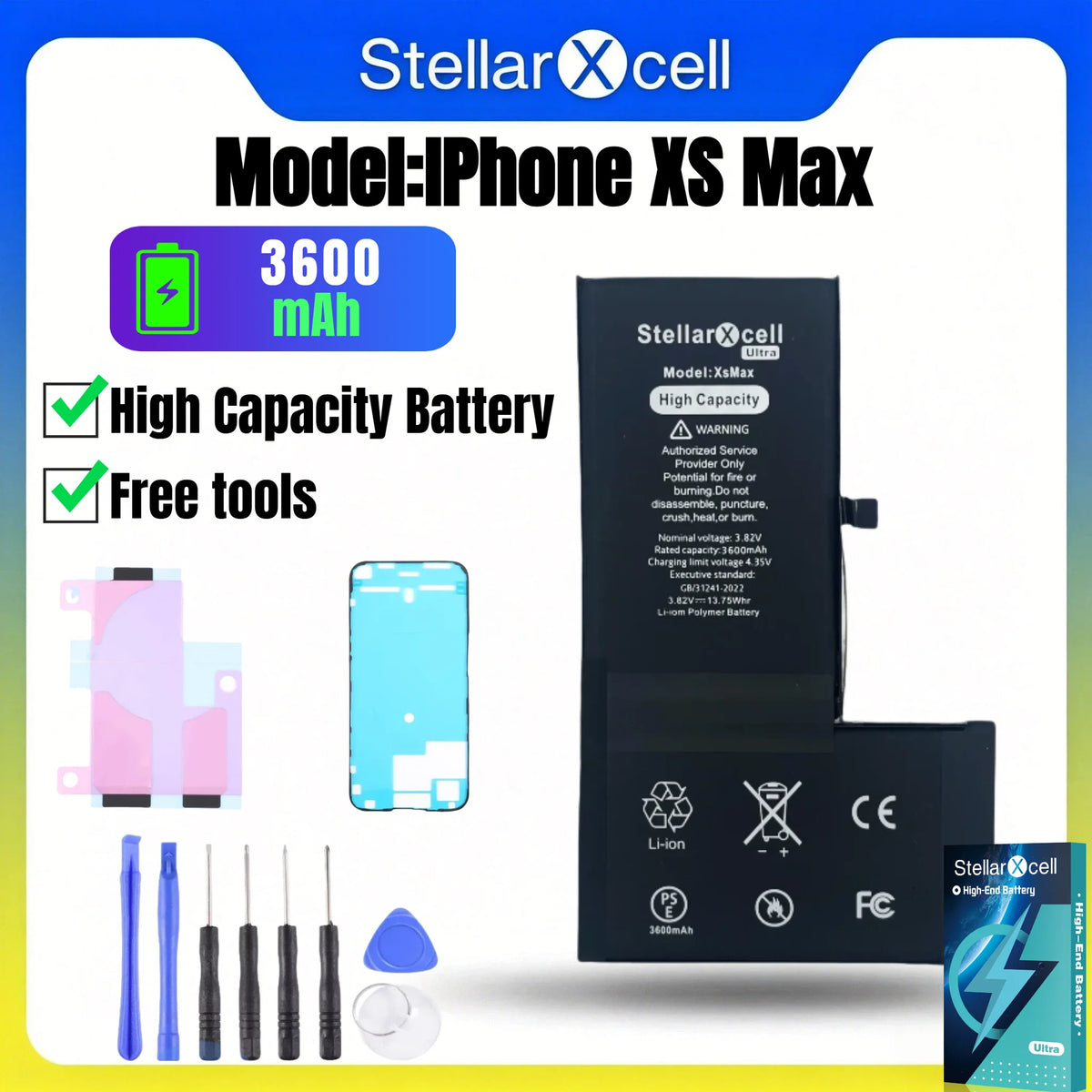 Batteria StellarXcell Ultra per iPhone, Spedita dalla Germania, per iPhone 7 8 X XR XS XSMAX 11 12 13 14 15 Mini Plus Pro Promax, Batteria ad Alta Capacità, Batteria di Alta Qualità, Batteria Sostitutiva per iPhone con Stru