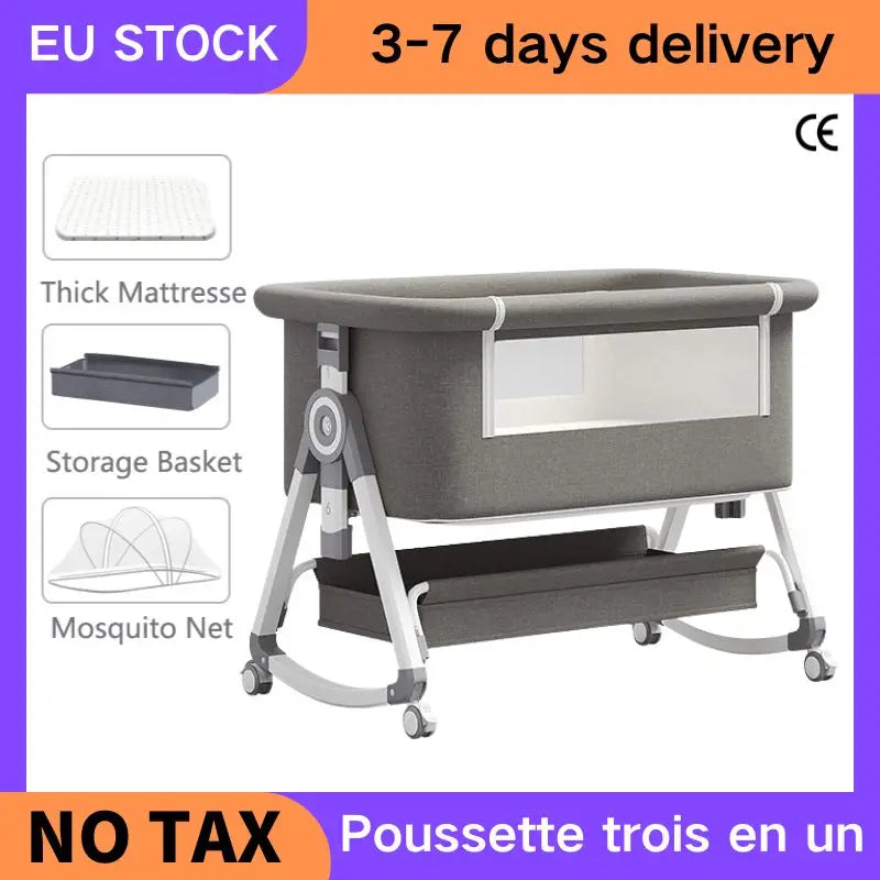 Lettino 3 in 1 Culla Comodino Culla Box per bambini 0-3 anni bambino multifunzione pieghevole e sollevabile Con zanzariera e ruota