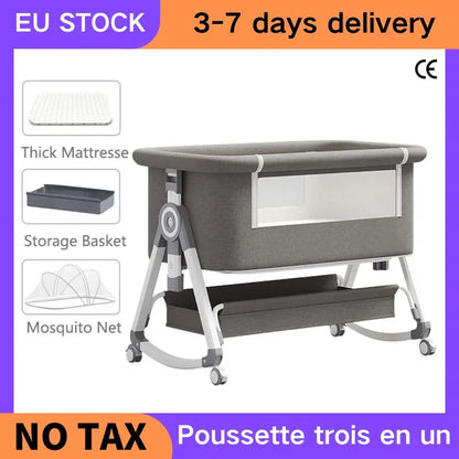 Lettino 3 in 1 Culla Comodino Culla Box per bambini 0-3 anni bambino multifunzione pieghevole e sollevabile Con zanzariera e ruota