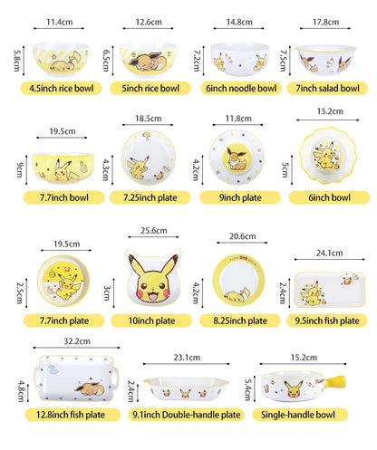 Set di Stoviglie in Ceramica Pokemon SHUNXIANG, Ciotole e Piatti con Motivi Cartoon, Set per Cena, Insalata e Pasta, Adatti al Microonde