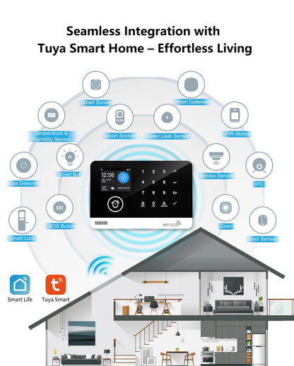 Kit Sistema di Allarme Domestico Intelligente Tugard con WiFi GSM, Sirena Wireless 120dB, Sensore di Movimento, Controllo Remoto tramite App Tuya