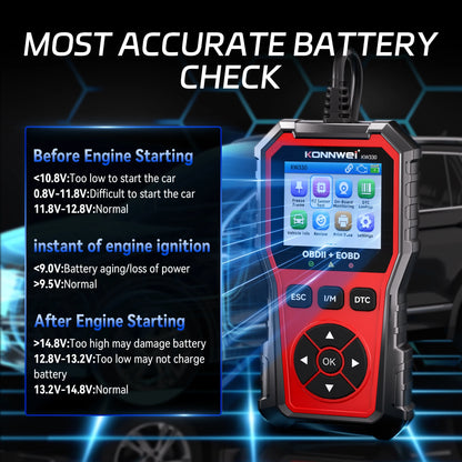 2026 KONNWEI KW330 Auto OBD2 Scanner di guasti Test della batteria del motore Codice di guasto Trasparente Dati in tempo reale Strumento di ispezione OBD professionale