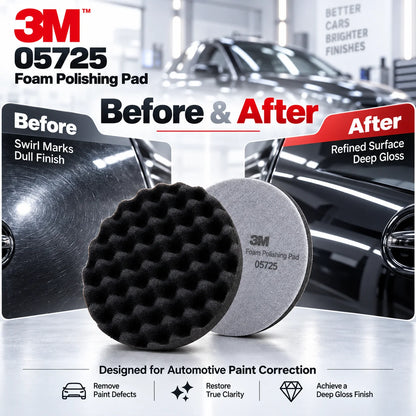 3M 05725 Tampone Lucidante in Schiuma Fine a Nido d'Ape per Rimozione di Graffi, Lucidatura ad Alta Lucentezza per Dettagli di Vernice Automobilistica 8 pollici 2 pezzi