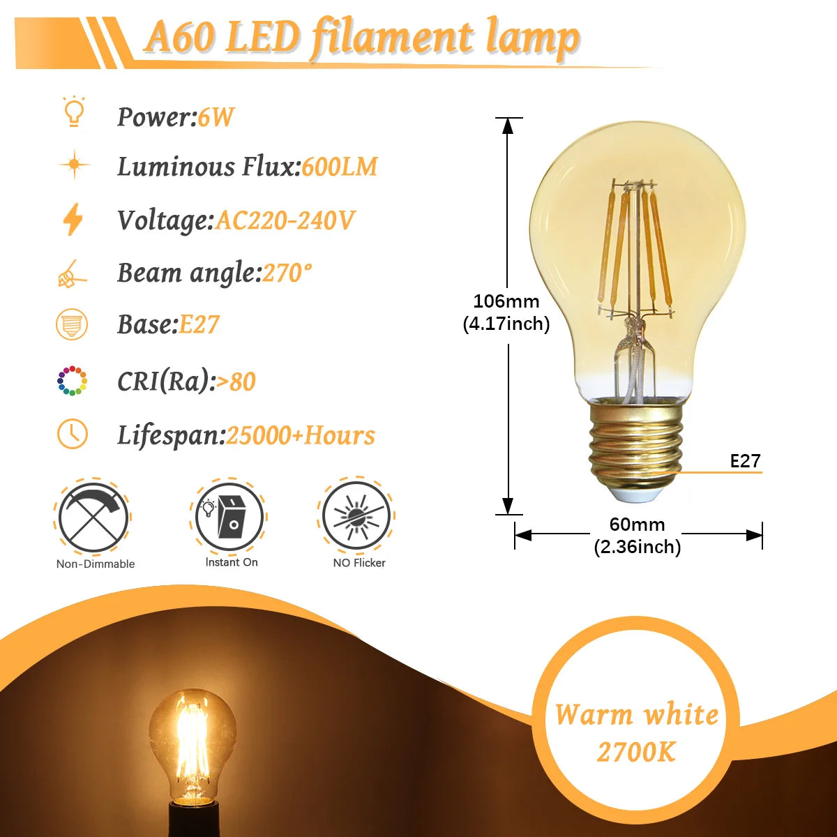 10 Lampadine LED E27 E14 B22 Stile Industriale Vintage, Retro Edison 8W 4W 6W 220V per Lampade a Filamento Incandescenti Edison