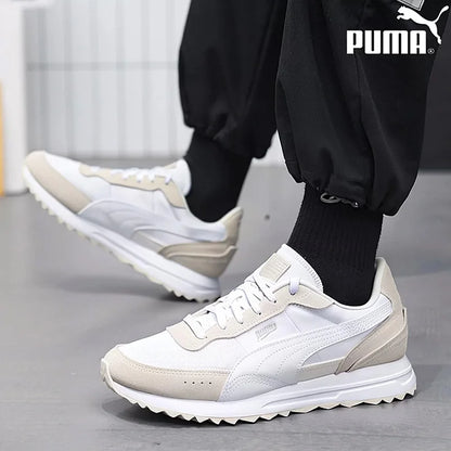 PUMA Sneakers casual leggere retrò in pelle scamosciata beige con cuciture in mesh 397377-05