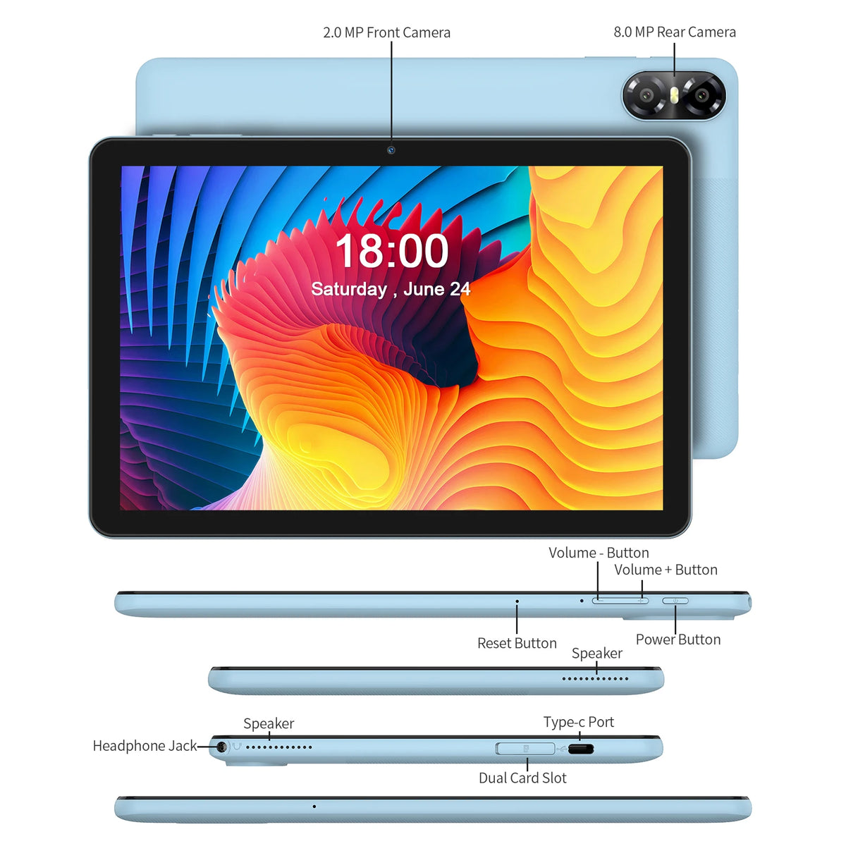 Tablet Android da 10.1" con Processore Octa-core, 16GB (4+12GB Virtuali) di RAM, 64GB di ROM, Schermo Touch HD IPS, Wi-Fi 6, BT 5.0, Doppia Fotocamera