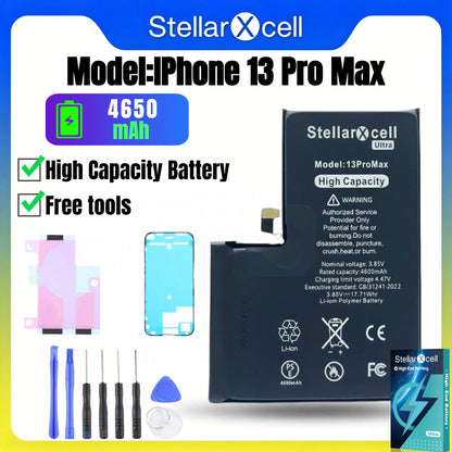Batteria StellarXcell Ultra per iPhone, Spedita dalla Germania, per iPhone 13 13Pro 13mini 13Promax, Batteria ad alta capacità, Batteria di alta qualità, Batteria di ricambio per iPhone con strumenti gratuiti, 0 cicli, Most