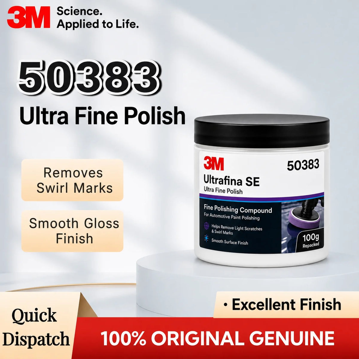 Lucidante Professionale 3M 50383 Ultrafina SE per Vernice Auto, Rimuovi Graffi e Ologrammi, Dettagliatura, Finitura Lucida, 100g Riconfezionato