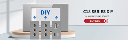 DELEFU Presa Italiana Fai-da-te con USB Tipo C, Interruttore Campanello, 45A 20A, per Tende, Telefono, CAT5, TV, HDMI, SAT, Nera