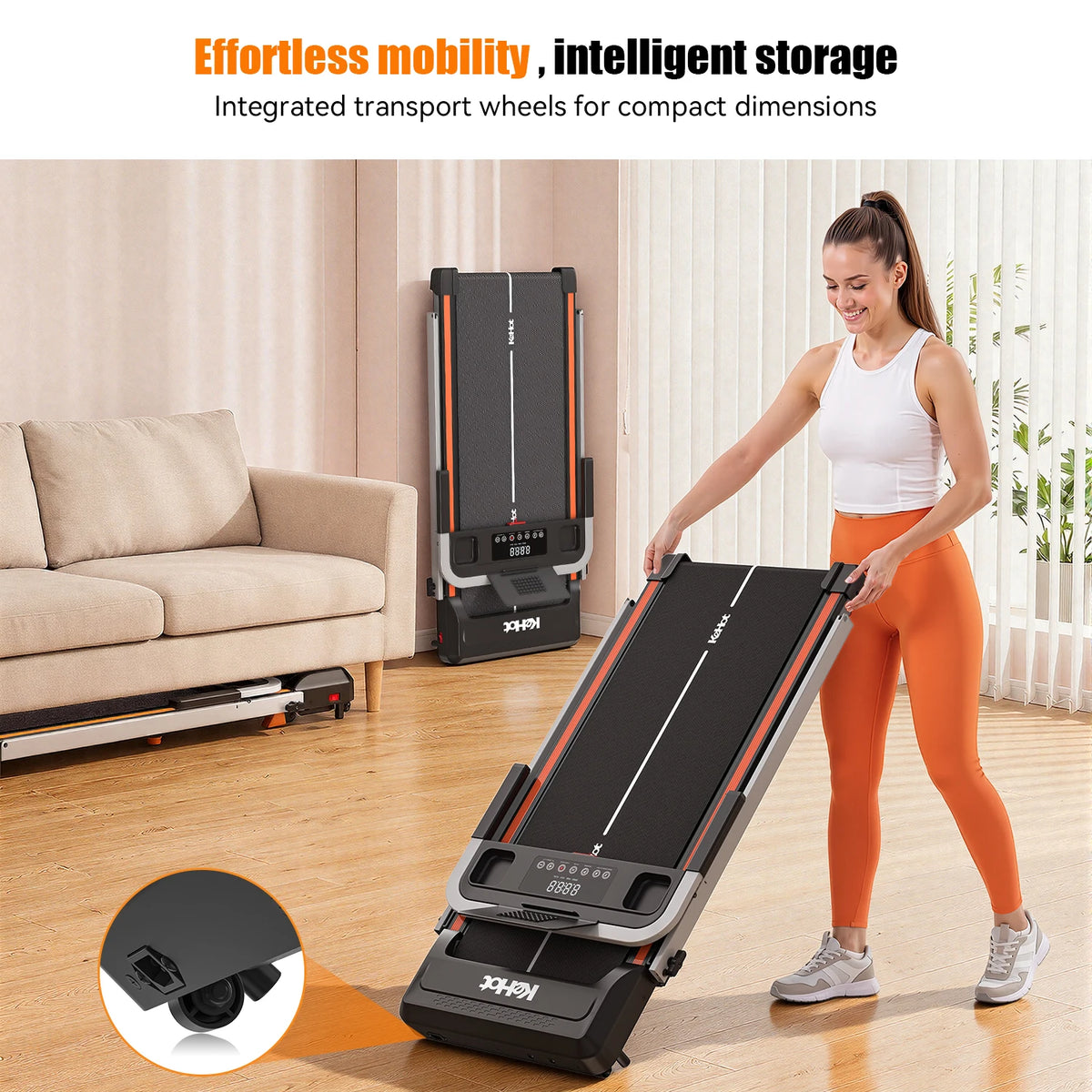 Treadmill domestico KeHot con APP Bluetooth, macchina da corsa pieghevole 1-12 Km/h, compatibile con EQISport/Zwift/Kinomap, display LED, inclinazione regolabile, capacità 125 kg, tapis roulant compatto per cardio.