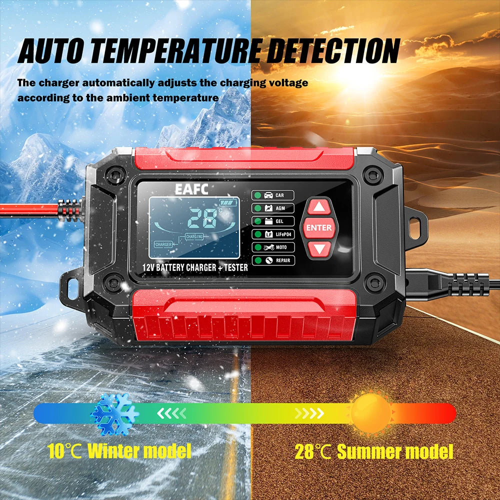 Nuovo 2in1 Smart Caricabatteria per auto Tester del sistema Analizzatore batteria per auto moto per batterie al litio LiFePo4 al piombo acido AGM GEL
