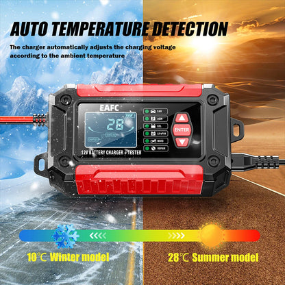 Nuovo 2in1 Smart Caricabatteria per auto Tester del sistema Analizzatore batteria per auto moto per batterie al litio LiFePo4 al piombo acido AGM GEL