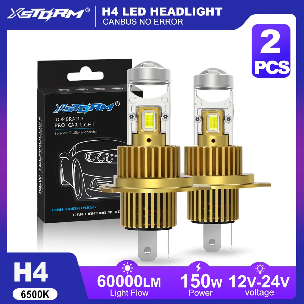 XSTORM H7 Proiettore LED Faro H11 H8 9005 9006 H4 Lente per proiettore LED Hedalights Canbus 60000LM 150W Auto Fascio alto e basso 12V