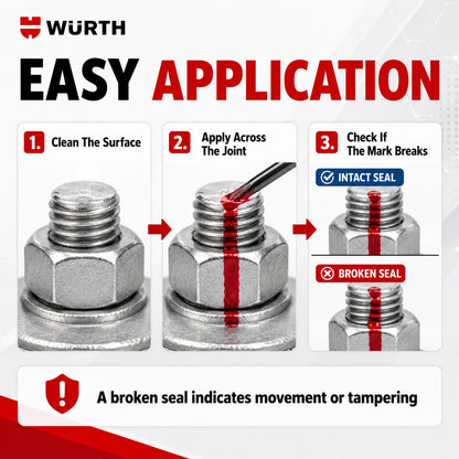 Sigillante Antimanomissione Originale Wurth 50ml, Vernice per Rilevamento Movimento, Segnalazione Ispezione Viti, Bulloni e Dadi, Rosso Giallo Blu