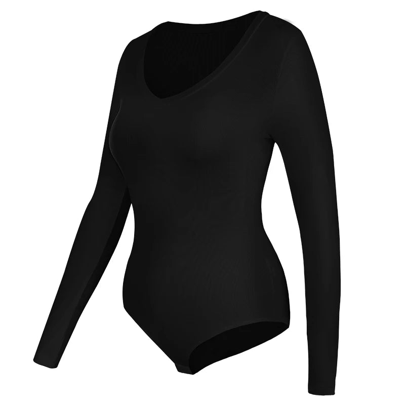 Tuta con scollo a V profondo tuta da donna a maniche lunghe Shapewear Shaper Lady Sexy uscire top abiti per il corpo vestiti caldi femminili autunno inverno