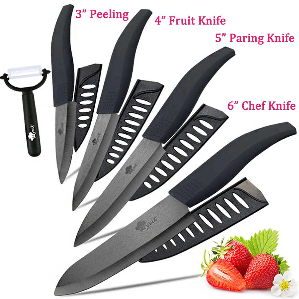 Set di Coltelli in Ceramica da 3, 4, 5, 6 Pezzi con Protezioni per le Lame, Coltelli Antiruggine per Frutta, Verdura, Formaggio e Carne