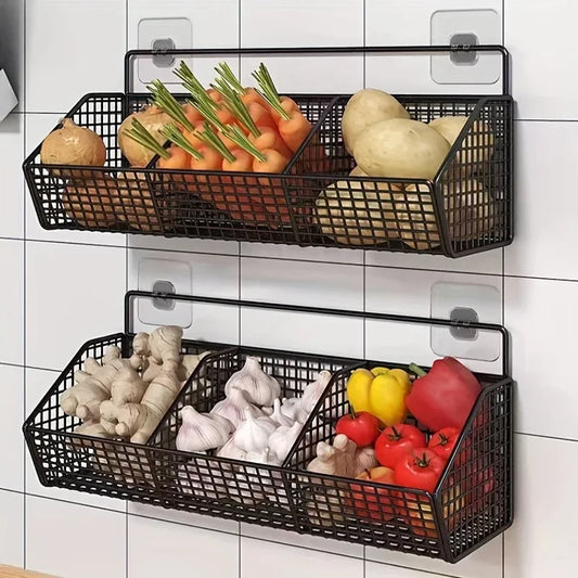 Cestino portaoggetti da parete senza foratura, cesto sospeso per zenzero, aglio, condimenti da cucina, organizer domestico, scaffale portaoggetti