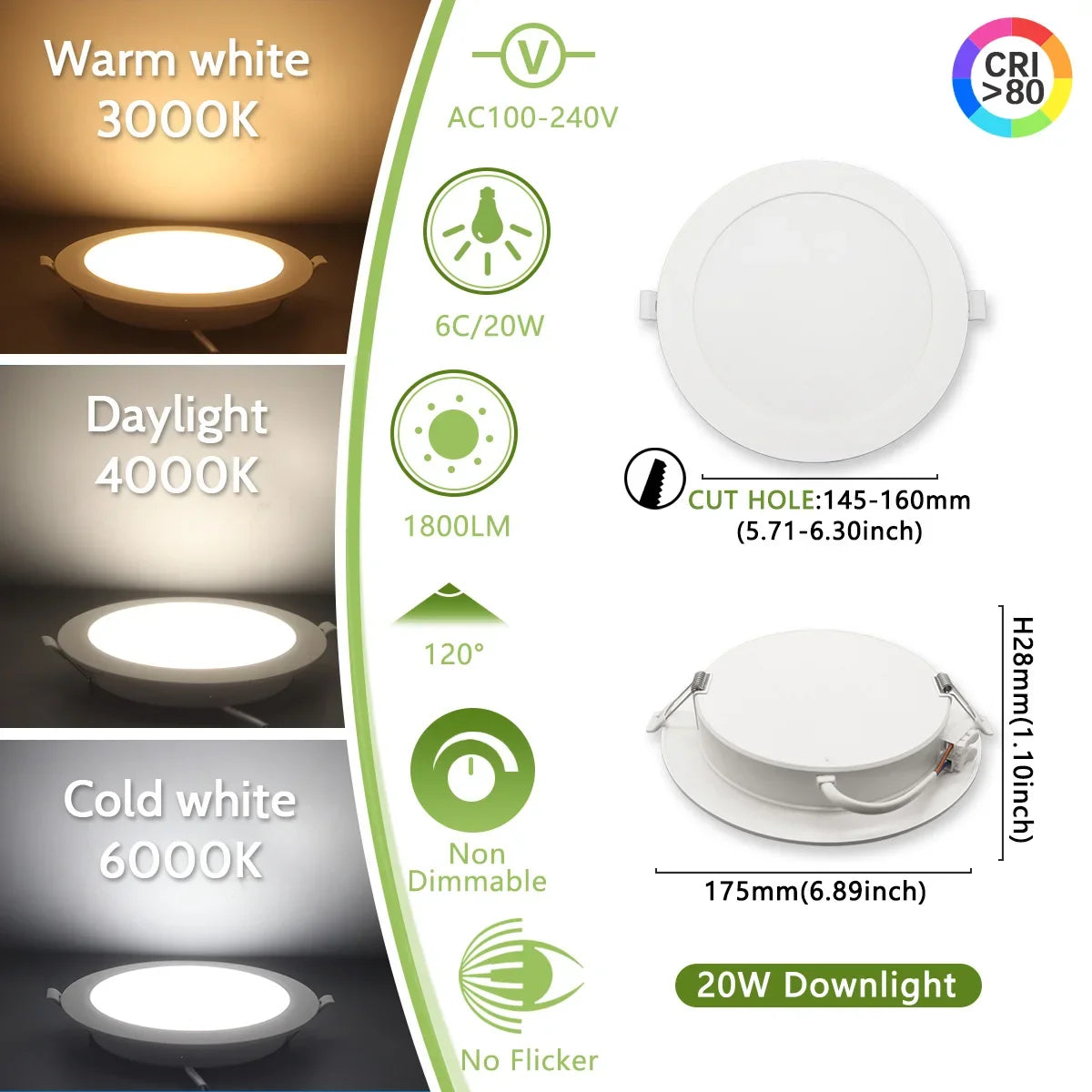 Faretto da incasso a LED da 10 pezzi 220V 110V Spot tre colori 6W 24W RA80 + faretto da incasso a soffitto a LED bianco caldo lampada a luce fredda