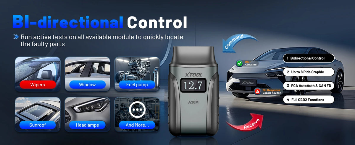 XTOOL A30M OBD2 Scanner Strumenti diagnostici Bluetooth Scanner automobilistico Aggiornamento gratuito a vita Bidirezionale CAN FD FCA 26+ Reset