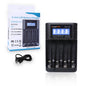 POWERKAN ALL4 AA/AAA Caricabatteria piccolo e conveniente a 4 slot per ioni di litio Hi-MH da 1,2 V e 1,5 V/3,7 V con schermo LCD