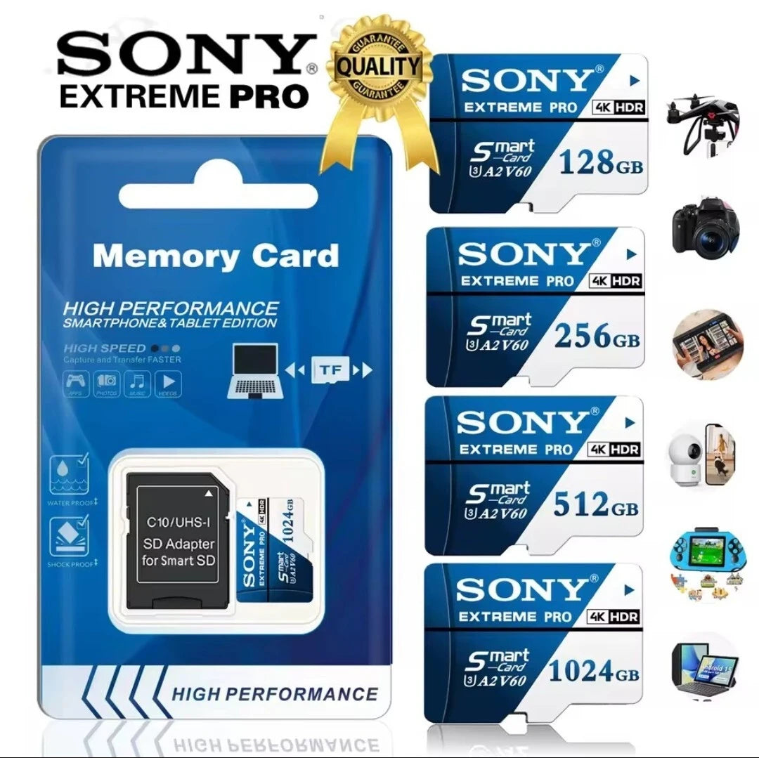 Scheda Micro SD originale Sony, scheda di memoria SD ad alta velocità da 128GB U3 V60, schede TF Flash per telefono, fotocamera, PC, 1024GB 512GB 256GB 64GB
