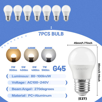 1-10 Pezzi Lampadina LED Mini G45 3W-7W AC100-240V E27 Luce Diurna Fredda per Illuminazione e Decorazione Soffitto Soggiorno