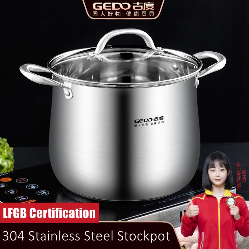 Pentola in acciaio inossidabile 304 da 24 cm di diametro Certificazione LFGB Pentola per stufato Pentola ultra spessa Stampaggio integrato Pentola per bollitura da cucina