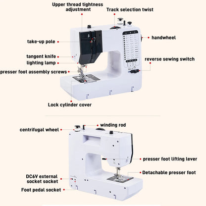 Macchina da Cucire Podofo a 12 Punti con Pedale, Velocità Regolabile, Mini Macchina da Cucire Portatile Elettrica per Principianti e Bambini, Macchina da Cucire Mini con Pedale e Velocità Alta-Bassa
