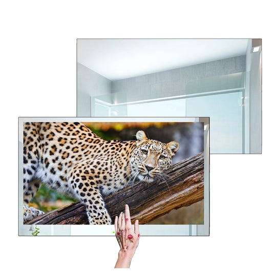 Souria 32' 4K UHD Smart Mirror Android con Schermo Touch Completo, TV LED Impermeabile per Bagno, SPA, Salone, Cucina con Sintonizzatore DTV