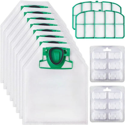 10 Sacchetti per la Polvere con 2 Filtri Motore e 2 Profumatori per Aspirapolvere Vorwerk VK200 VK220 VK220S FP200 FP220 - Accessori di Ricambio