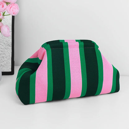Nuova borsa intrecciata traforata a righe, borsa a mano in maglia, versatile borsa portatile per cosmetici