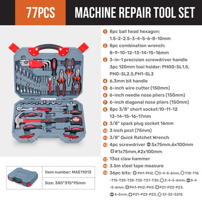 Kit di attrezzi per la riparazione auto di alta qualità, set di chiavi a bussola 1/2, 3/8, 1/4, set di utensili manuali per uso quotidiano, set di chiavi a bussola per riparazioni e manutenzione domestica, set di chiavi a cr