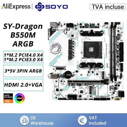 Scheda madre da gioco SOYO AMD B550M USB3.0 PCIE3.0 M.2 NVME Dual Channel DDR4 AM4 Socket supporta CPU Ryzen 5500 5600 5700X