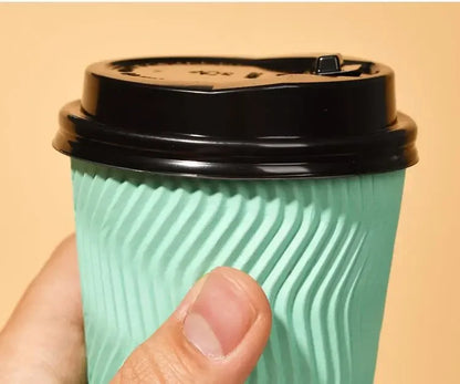 20 set di bicchieri di carta usa e getta colorati, onde di carta ondulata, antiscottatura, tazze da tè al latte, tazze da caffè confezionate da asporto con coperchio