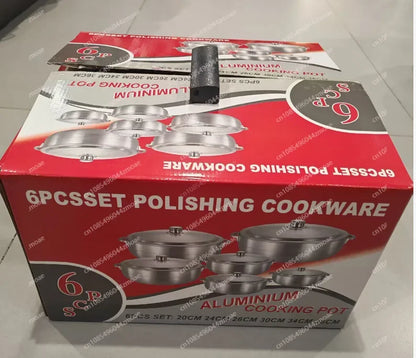Set di 6 pentole in alluminio rinforzato, utensili da cucina di alta qualità con coperchi, pentole antiaderenti per zuppe e salse, ideali per la cucina di casa.