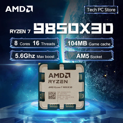 CPU AMD Ryzen 7 9850X3D 8-Core, 4.7GHz Base 5.6GHz Boost, 96MB Cache L3, Socket AM5, DDR5, 120W TDP, Senza Dissipatore