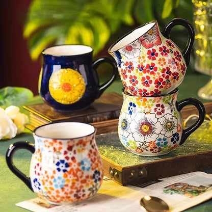 Tazza in Ceramica Stile Ceramica Polacca a Bocca Larga, Tazza con Motivo Floreale Dipinto a Mano, Tazza di Grande Capacità per Caffè, Tè e Latte