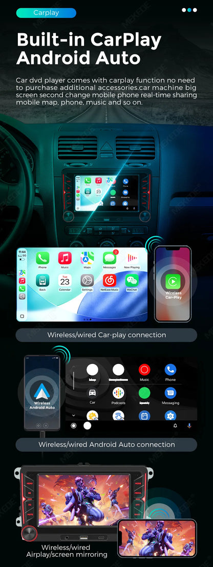 MEKEDE Sistema Multimediale con Navigazione GPS, CarPlay Wireless e Android Auto da 7/9 pollici per Volkswagen Passat B6 B7 Golf 5 6 Polo CC T5 SEAT Altea Toledo Leon Skoda Combi Yeti Superb