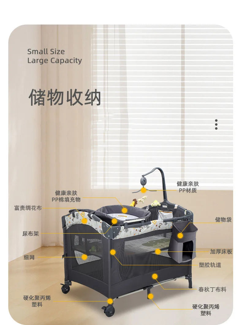 Culla per neonati 3 in 1, lettino da affiancare al letto, box portatile da viaggio con fasciatoio e giocattoli